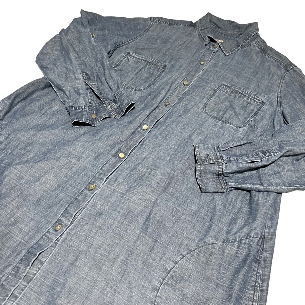 J. Jill Shirt Women 2X Blue Tencel Linen Blend Button Down Long Sleeve Tunic